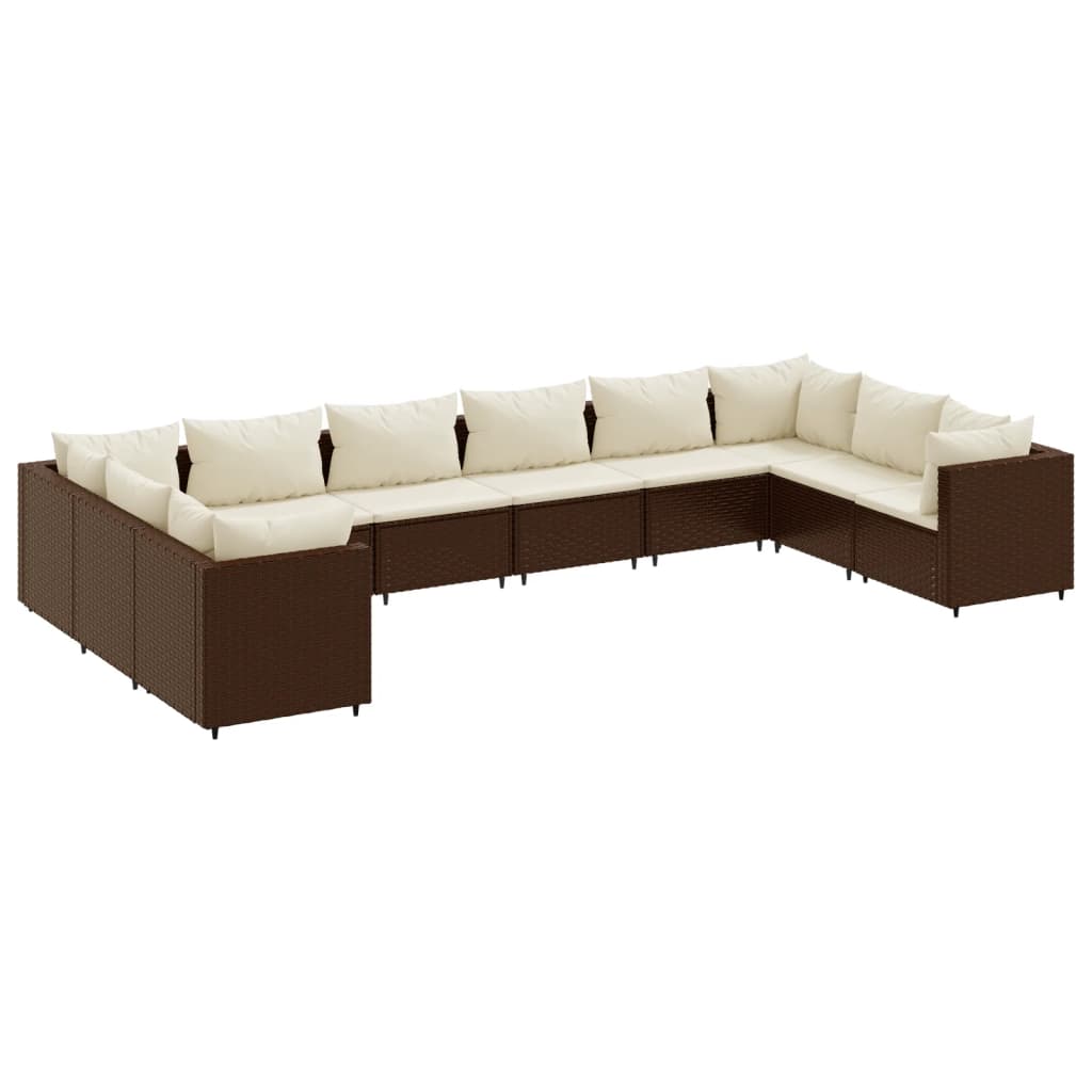 vidaXL Set muebles de jardín 10 pzas y cojines ratán sintético marrón