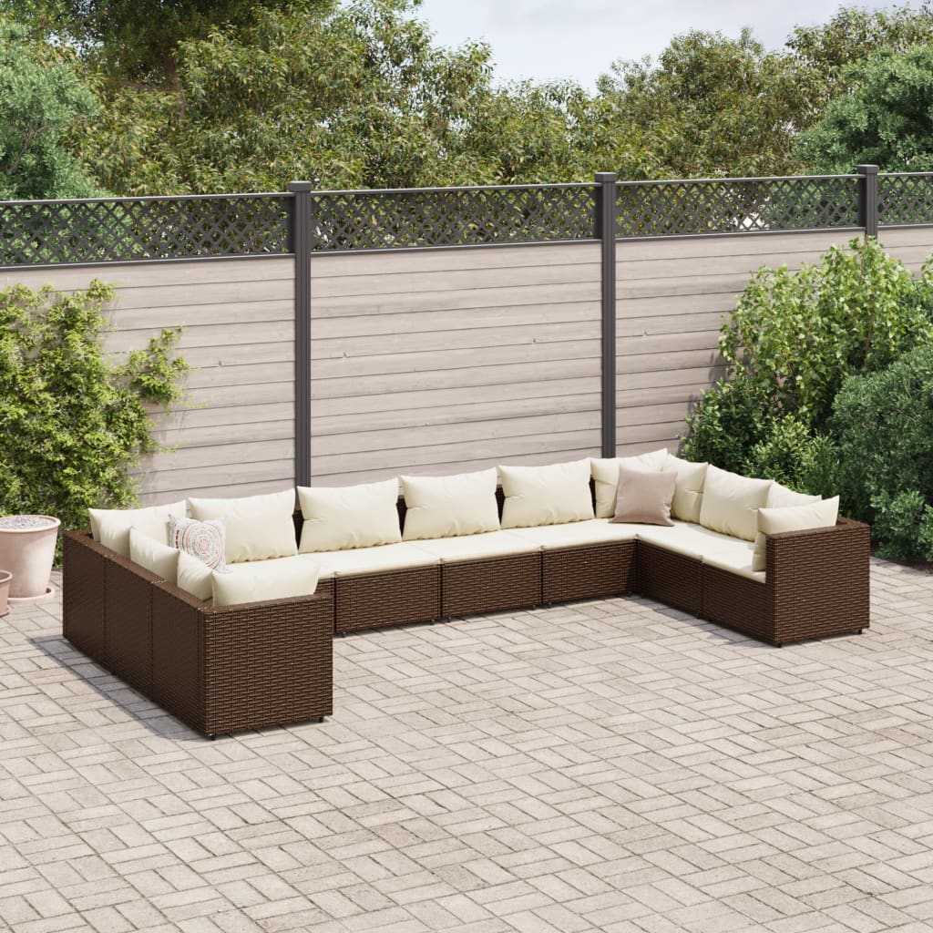 vidaXL Set muebles de jardín 10 pzas y cojines ratán sintético marrón