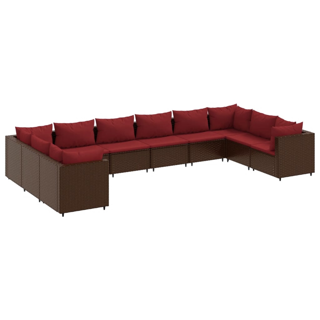 vidaXL Set muebles de jardín 10 pzas y cojines ratán sintético marrón