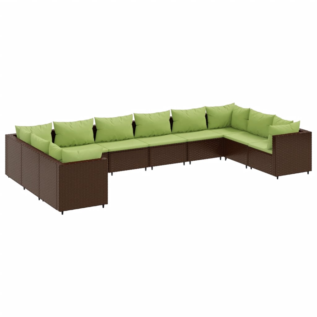 vidaXL Set muebles de jardín 10 pzas y cojines ratán sintético marrón