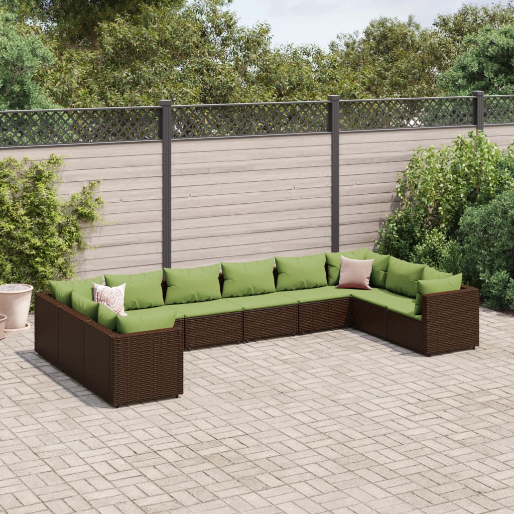 vidaXL Set muebles de jardín 10 pzas y cojines ratán sintético marrón