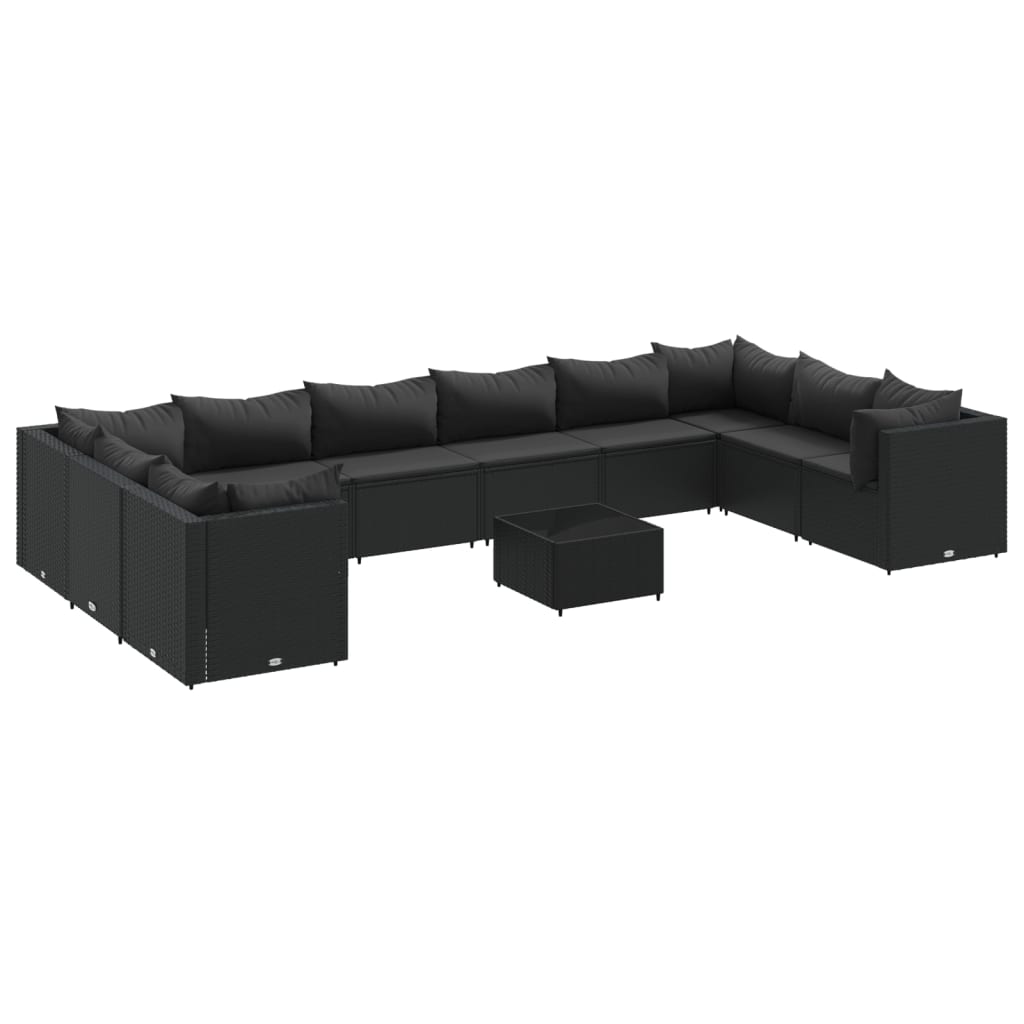 vidaXL Set muebles de jardín 11 pzas y cojines ratán sintético negro