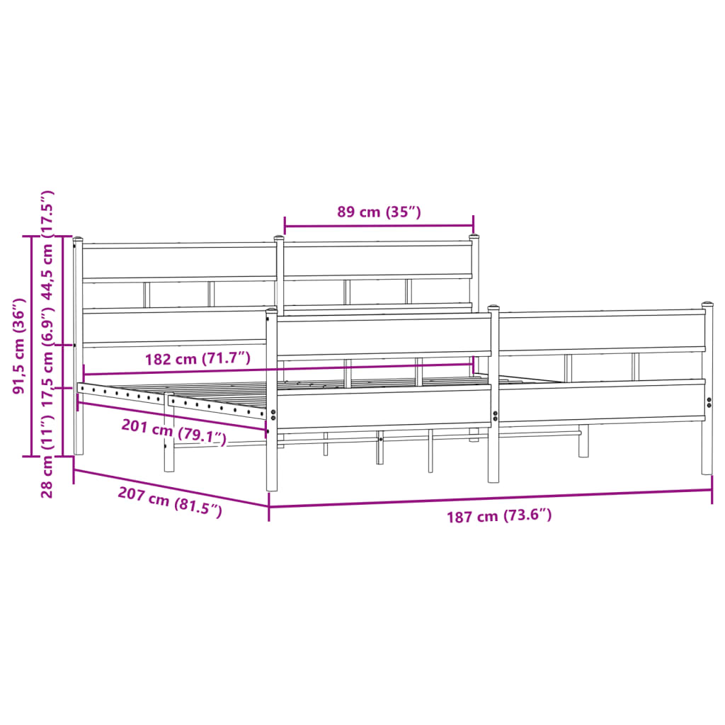 vidaXL Estructura de cama sin colchón metal roble marrón 180x200 cm