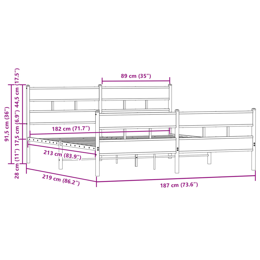 vidaXL Estructura de cama sin colchón metal roble marrón 183x213 cm