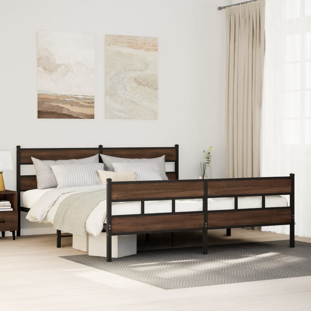 vidaXL Estructura de cama sin colchón metal roble marrón 183x213 cm