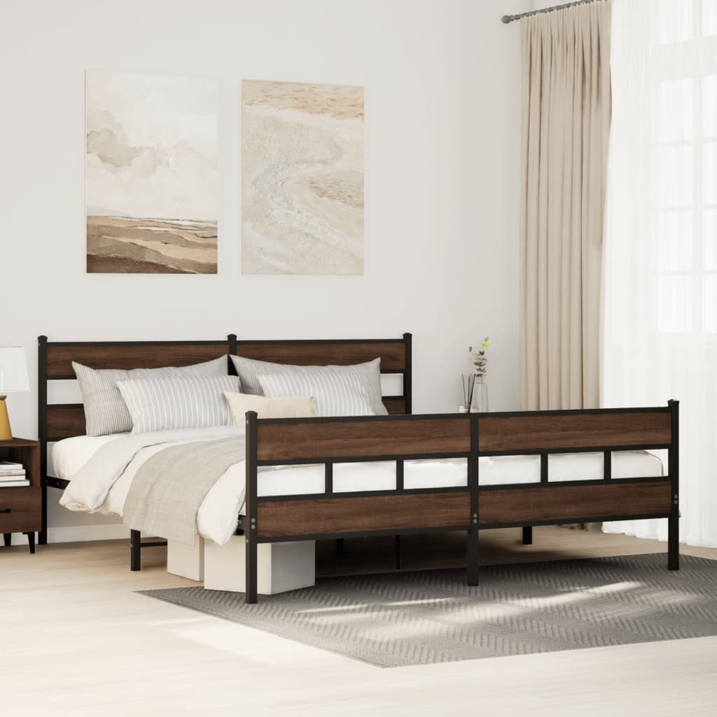 vidaXL Estructura de cama sin colchón metal roble marrón 193x203 cm