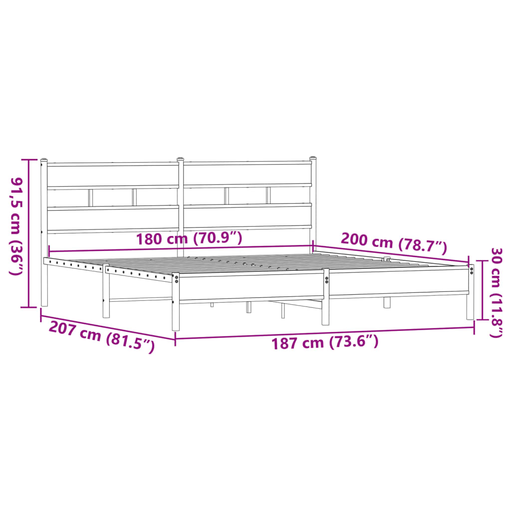 vidaXL Estructura de cama sin colchón metal roble marrón 180x200 cm