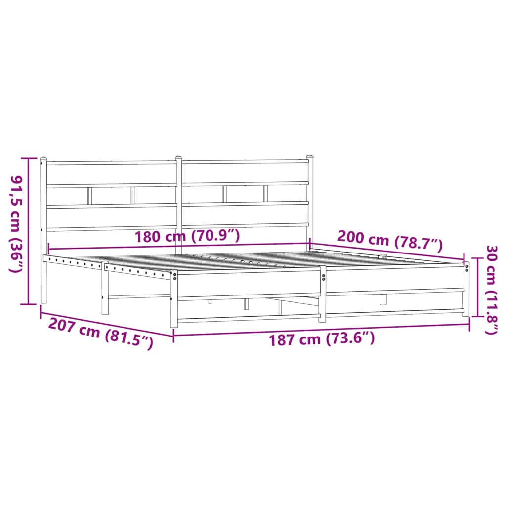 vidaXL Estructura de cama sin colchón metal roble marrón 180x200 cm