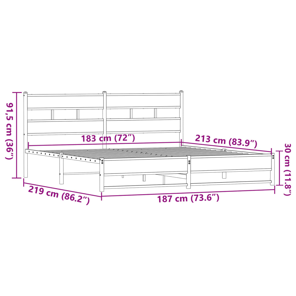 vidaXL Estructura de cama sin colchón metal roble marrón 183x213 cm