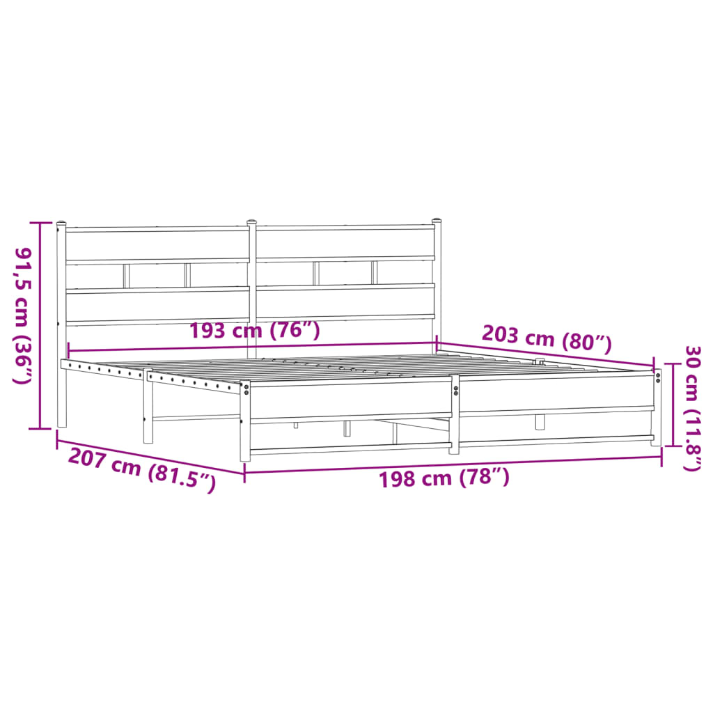 vidaXL Estructura de cama sin colchón metal roble marrón 193x203 cm