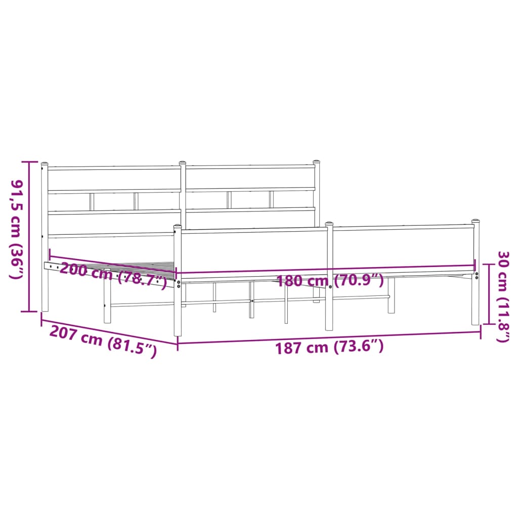 vidaXL Estructura de cama sin colchón metal roble marrón 180x200 cm