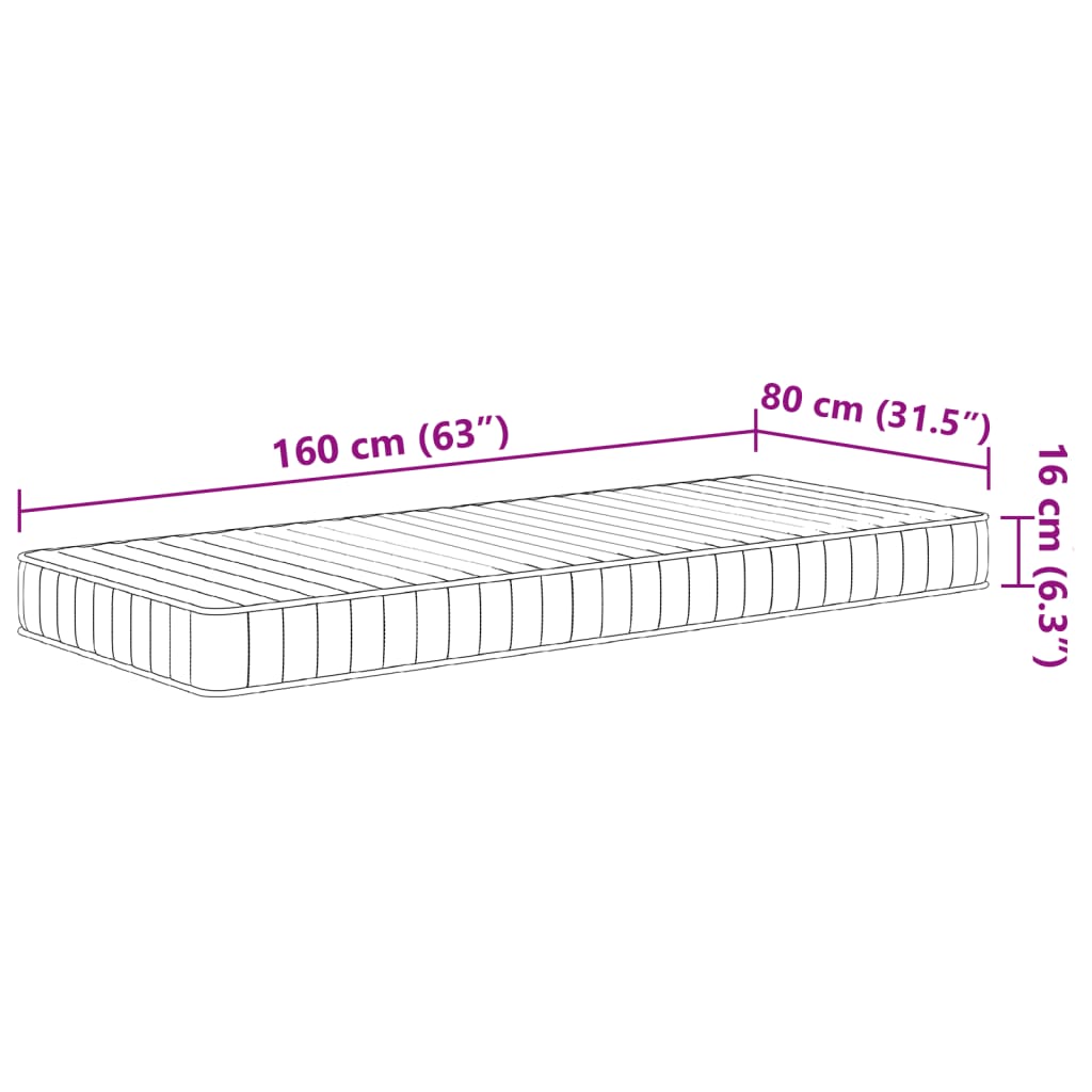 vidaXL Colchón de espuma para niños dureza media suave 80x160 cm