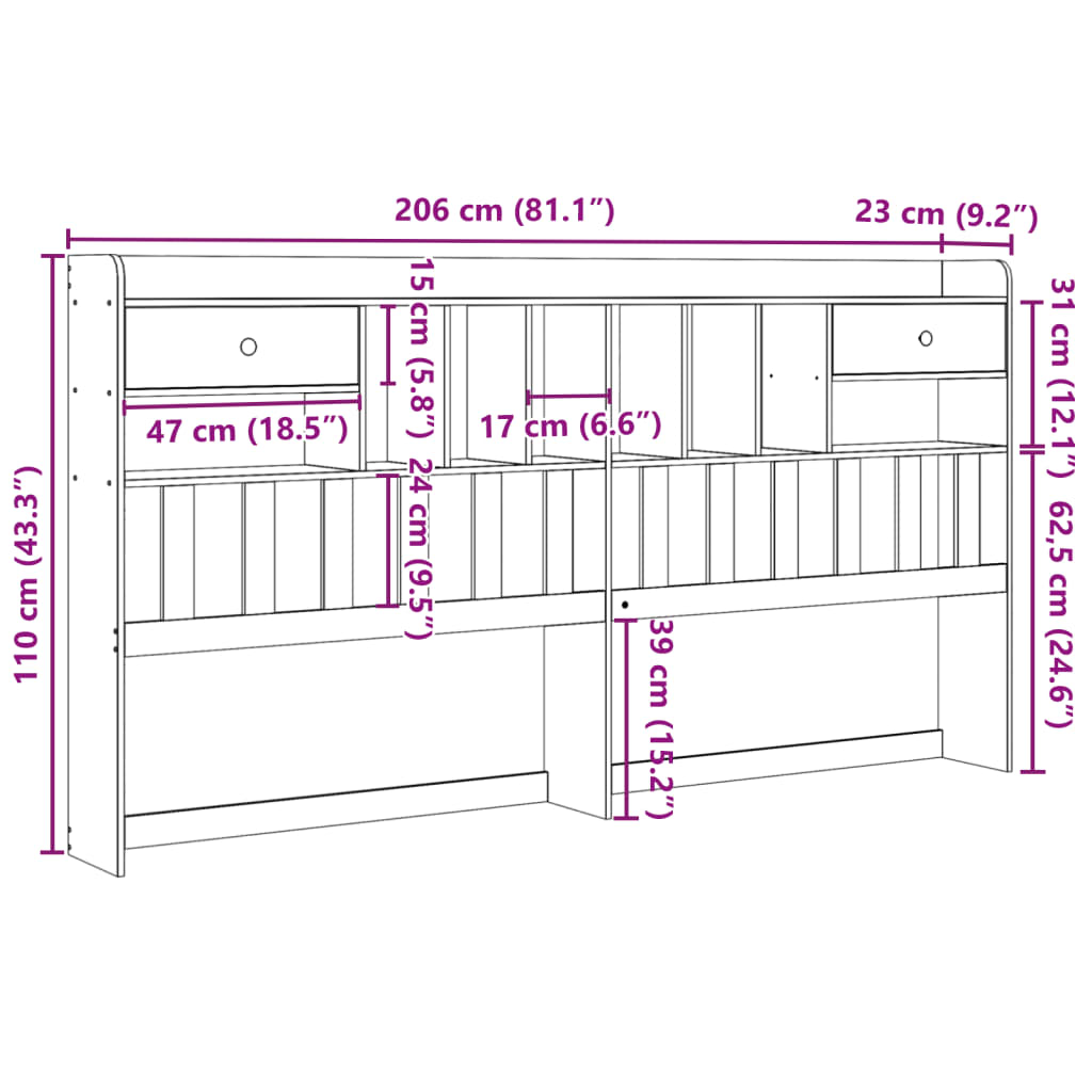 vidaXL Cabecero de cama con almacenaje madera maciza de pino 200 cm