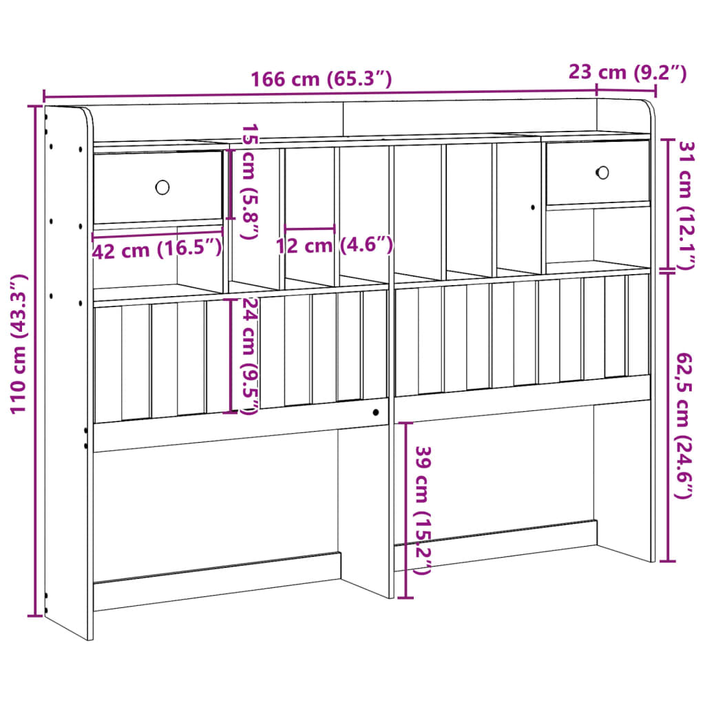 vidaXL Cabecero de cama almacenaje madera maciza pino marrón 160 cm