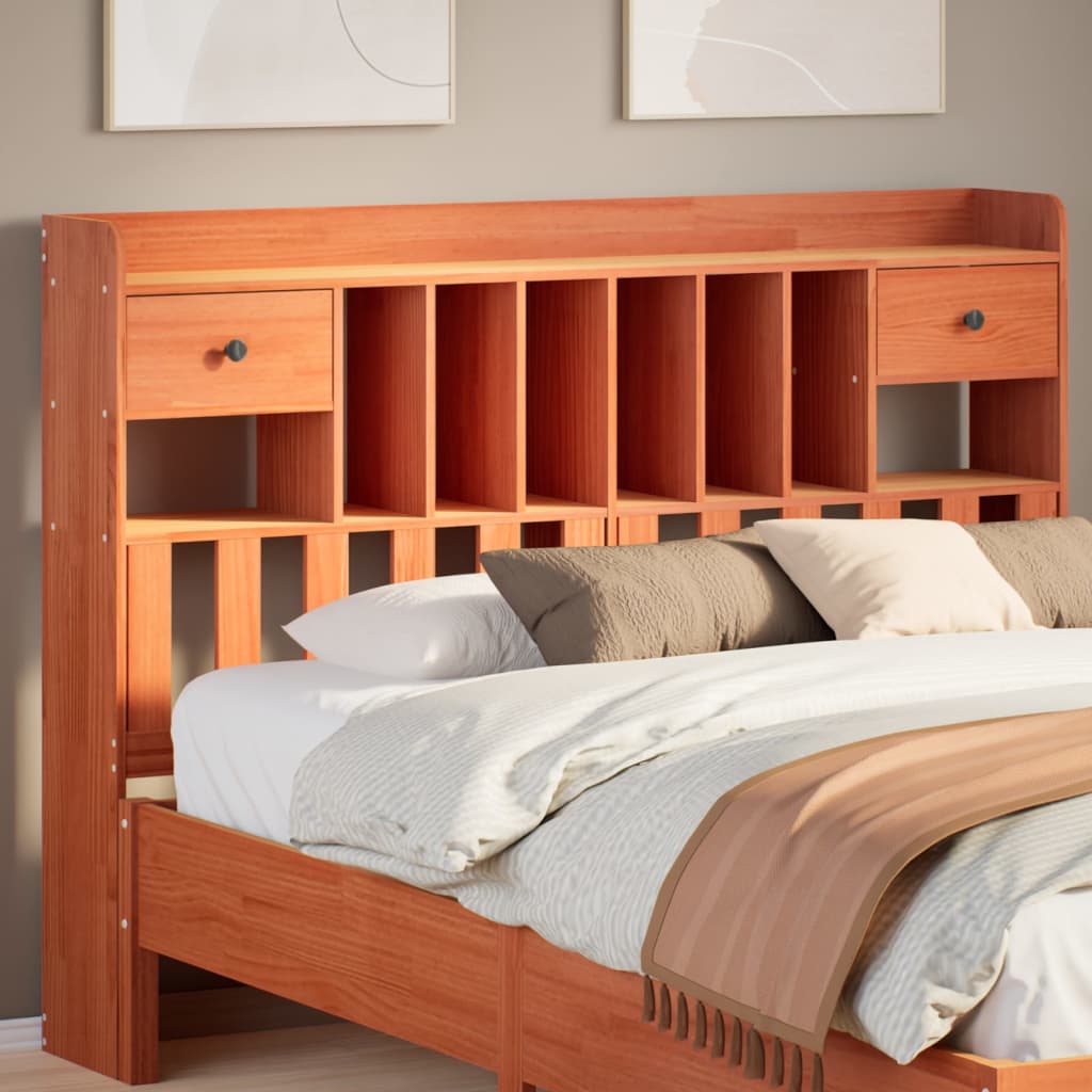 vidaXL Cabecero de cama almacenaje madera maciza pino marrón 160 cm