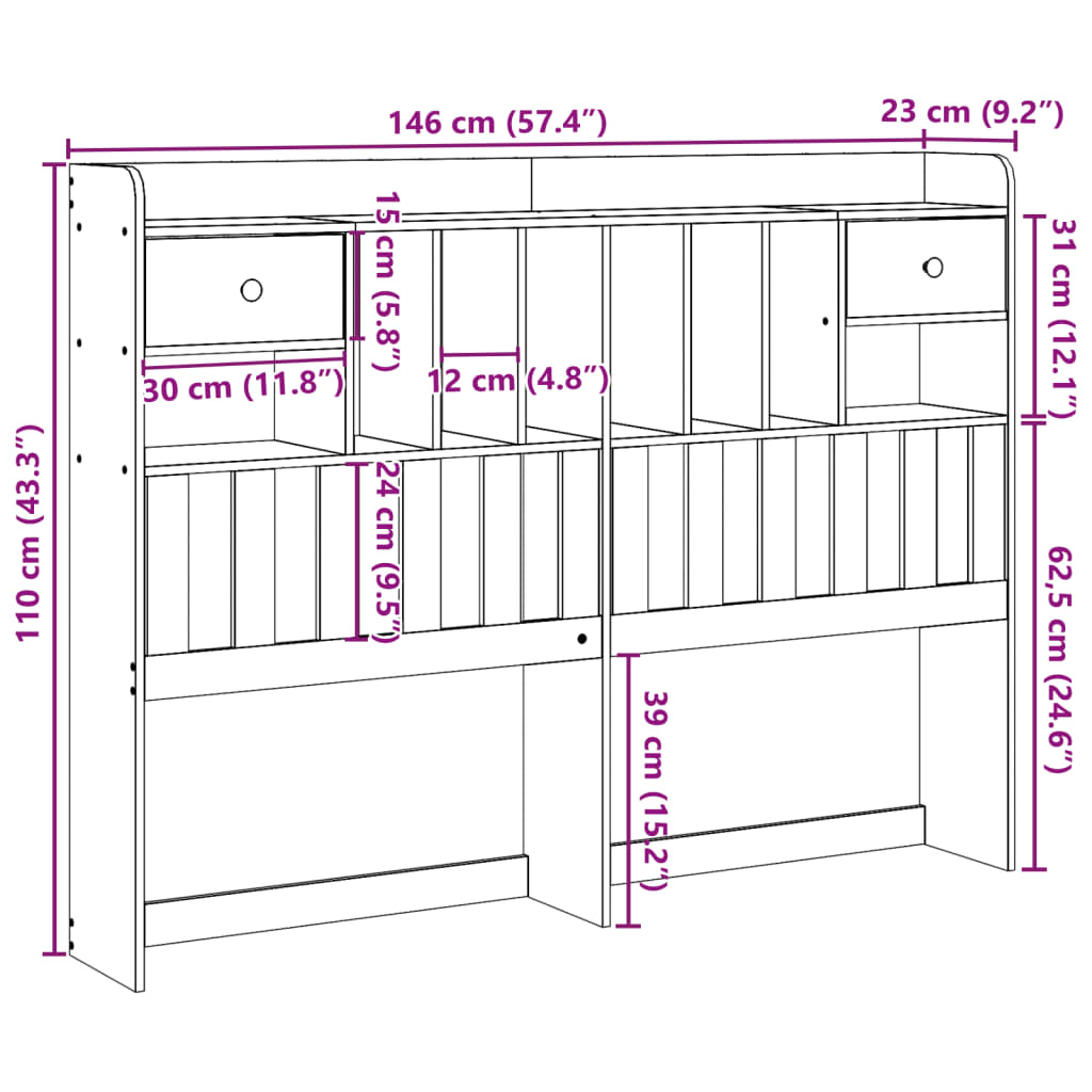 vidaXL Cabecero de cama con almacenaje madera maciza de pino 140 cm