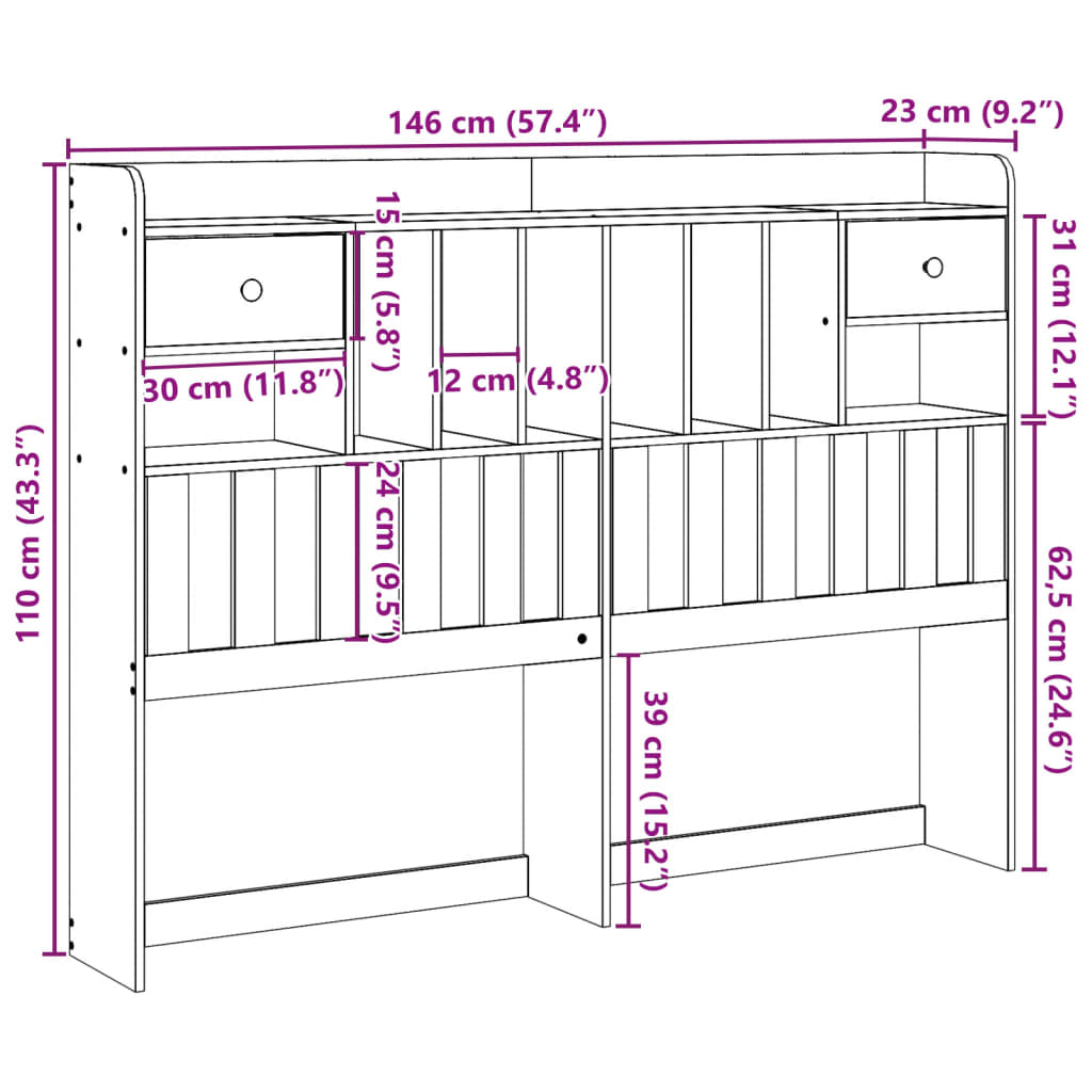 vidaXL Cabecero de cama almacenaje madera maciza pino blanco 140 cm