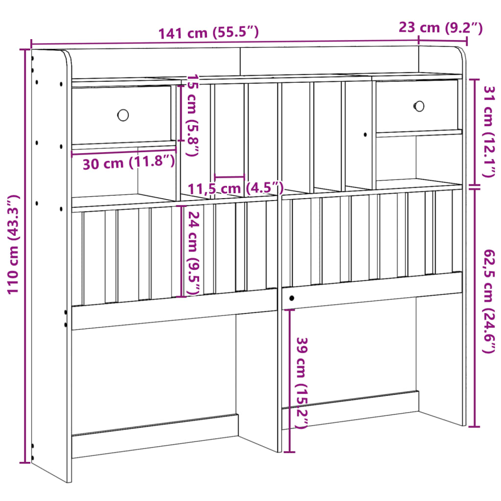 vidaXL Cabecero de cama con almacenaje madera maciza de pino 135 cm