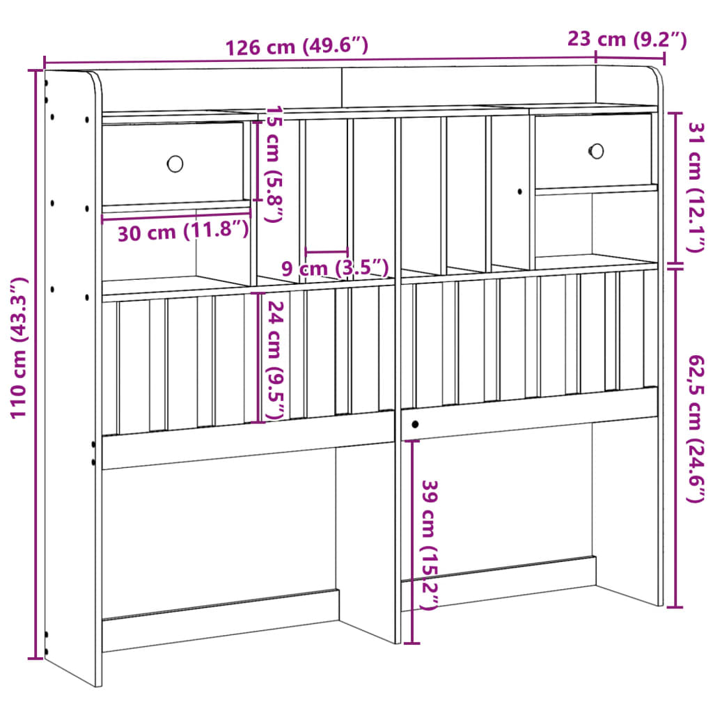 vidaXL Cabecero de cama con almacenaje madera maciza de pino 120 cm