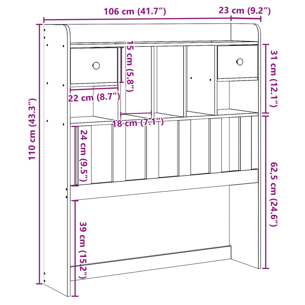 vidaXL Cabecero de cama con almacenaje madera maciza de pino 100 cm