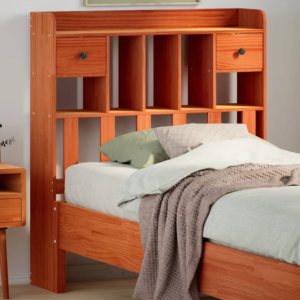 vidaXL Cabecero de cama almacenaje madera maciza pino marrón 90 cm