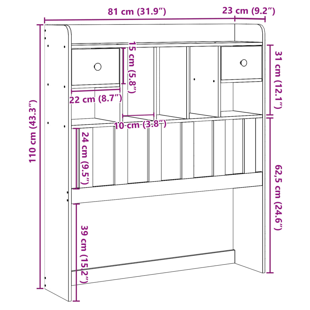 vidaXL Cabecero de cama con almacenaje madera maciza de pino 75 cm