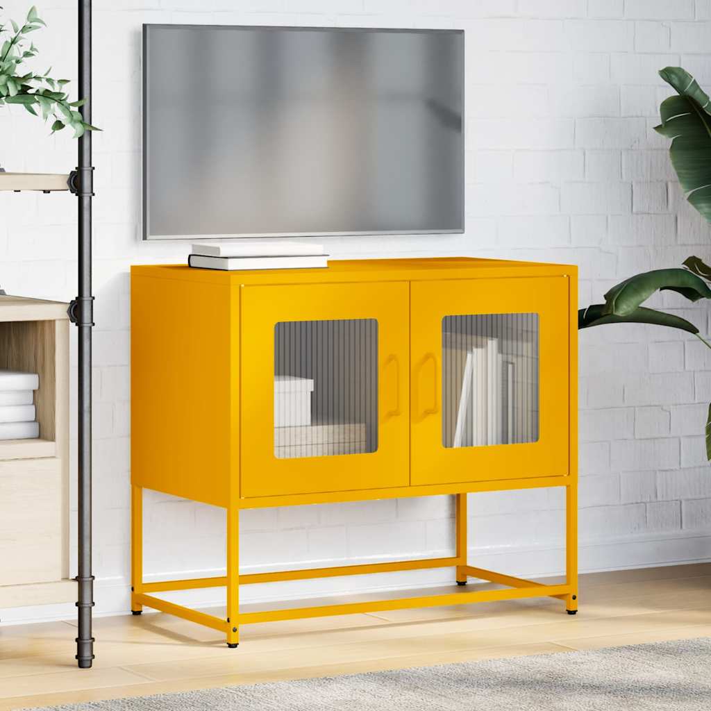 vidaXL Mueble TV acero laminado en frío amarillo mostaza 68x39x60,5 cm