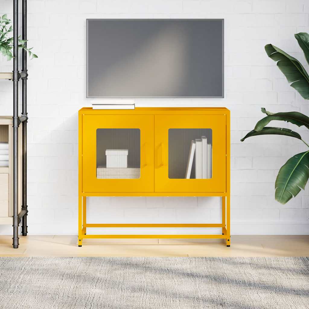 vidaXL Mueble TV acero laminado en frío amarillo mostaza 68x39x60,5 cm