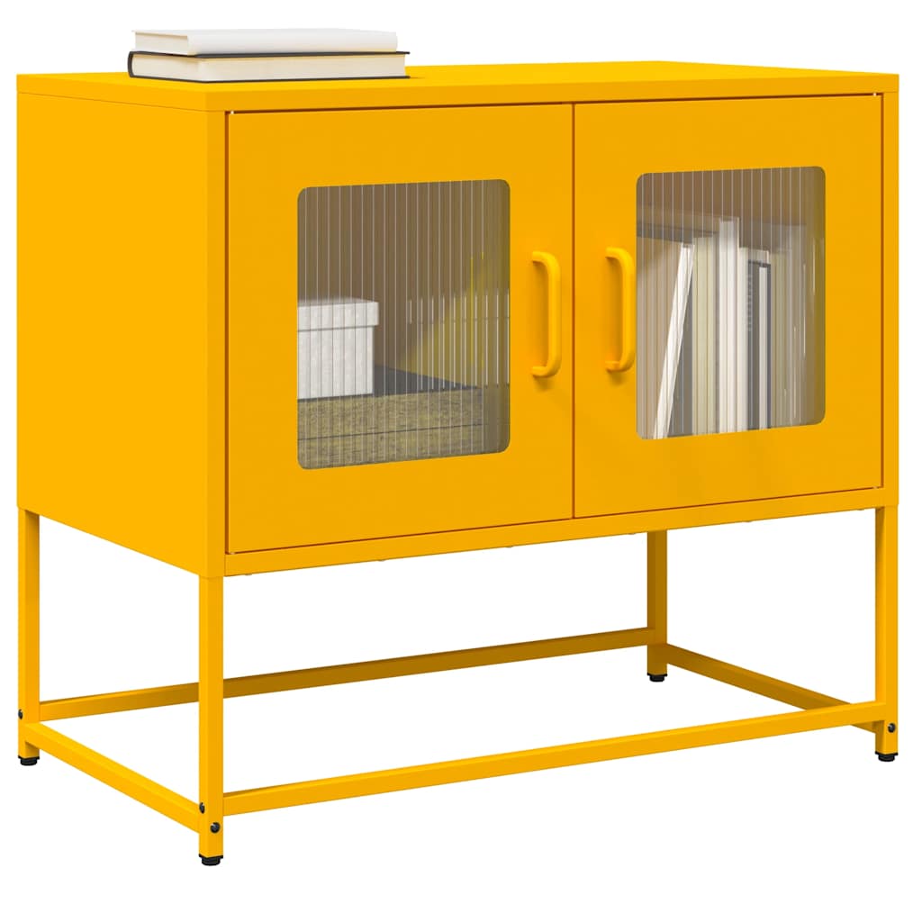 vidaXL Mueble TV acero laminado en frío amarillo mostaza 68x39x60,5 cm