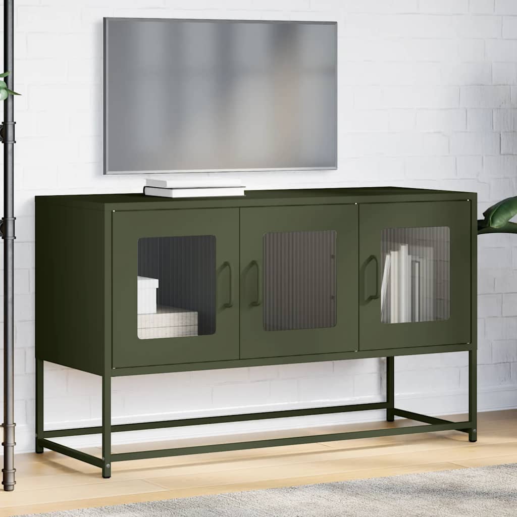 vidaXL Mueble TV acero laminado en frío verde oliva 100,5x39x60,5 cm