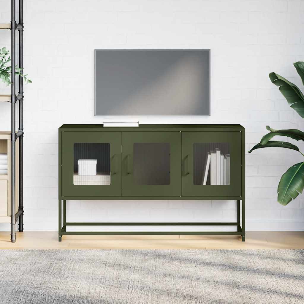 vidaXL Mueble TV acero laminado en frío verde oliva 100,5x39x60,5 cm