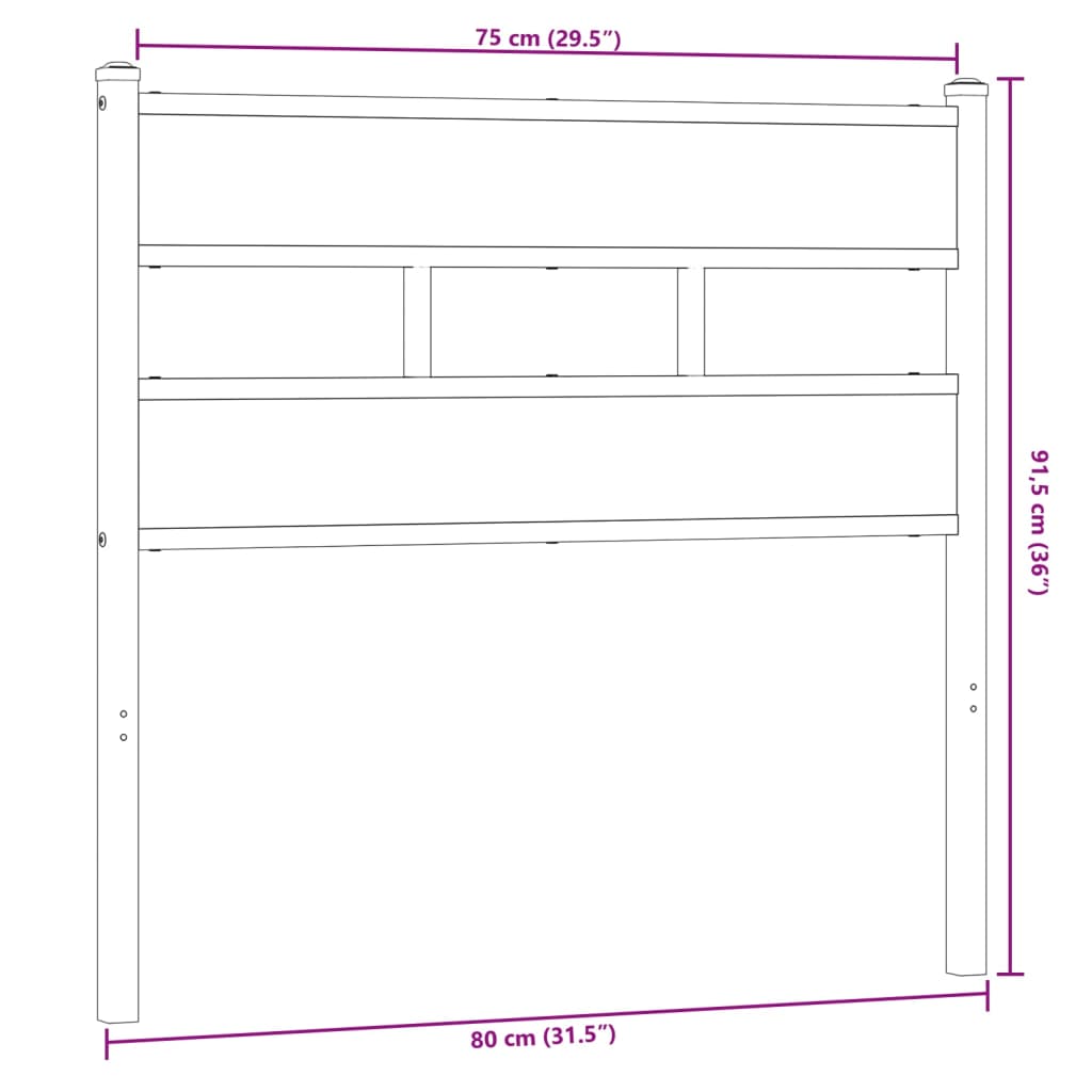 vidaXL Cabecero de hierro y madera de ingeniería roble ahumado 75 cm