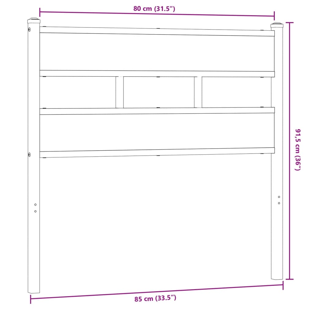 vidaXL Cabecero de hierro y madera de ingeniería roble ahumado 80 cm