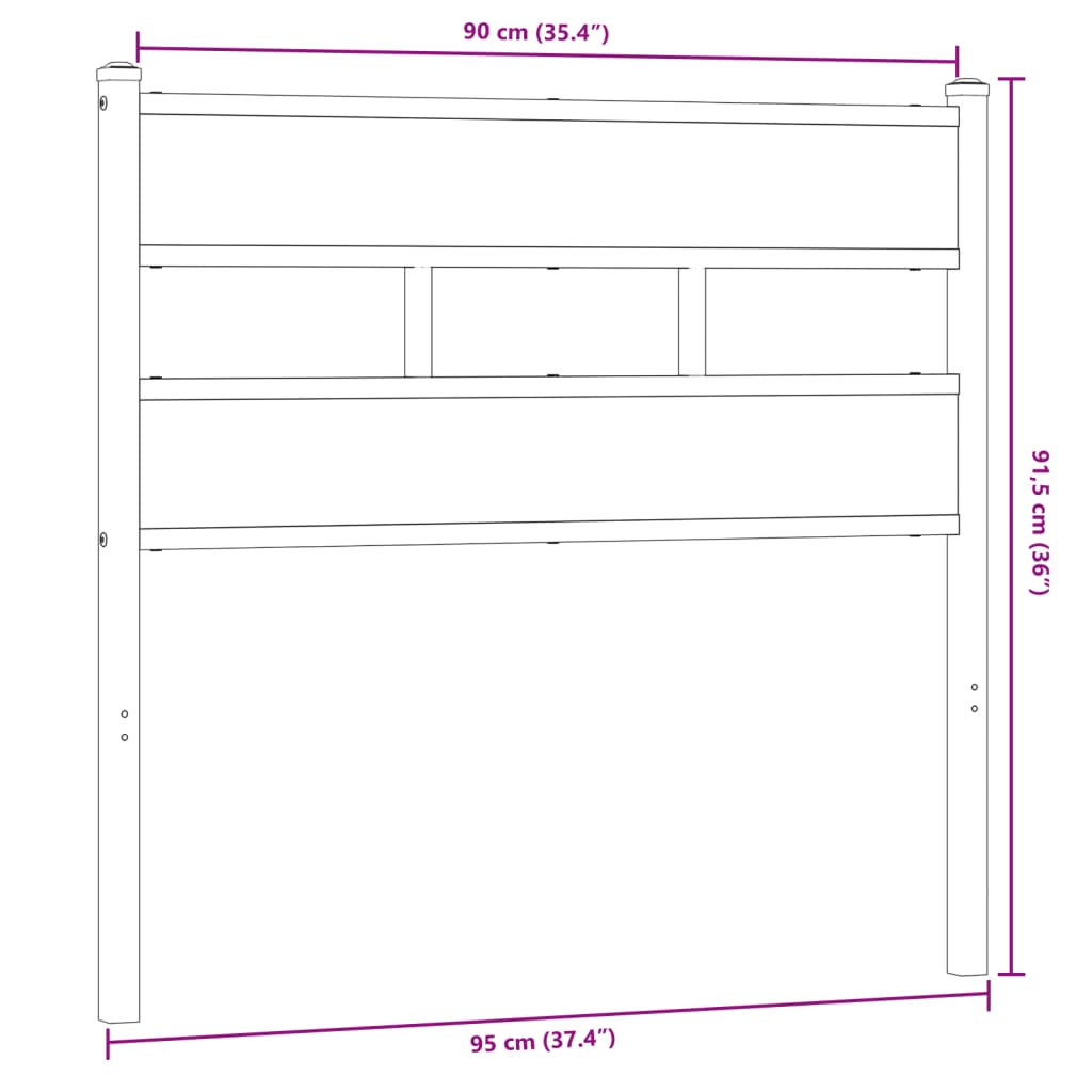 vidaXL Cabecero de hierro y madera de ingeniería roble ahumado 90 cm