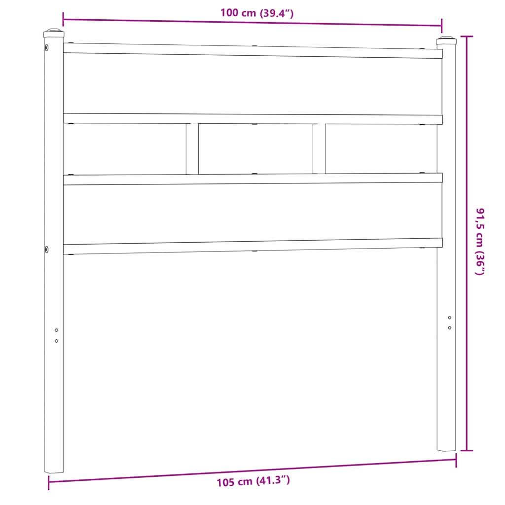 vidaXL Cabecero de hierro y madera de ingeniería roble ahumado 100 cm