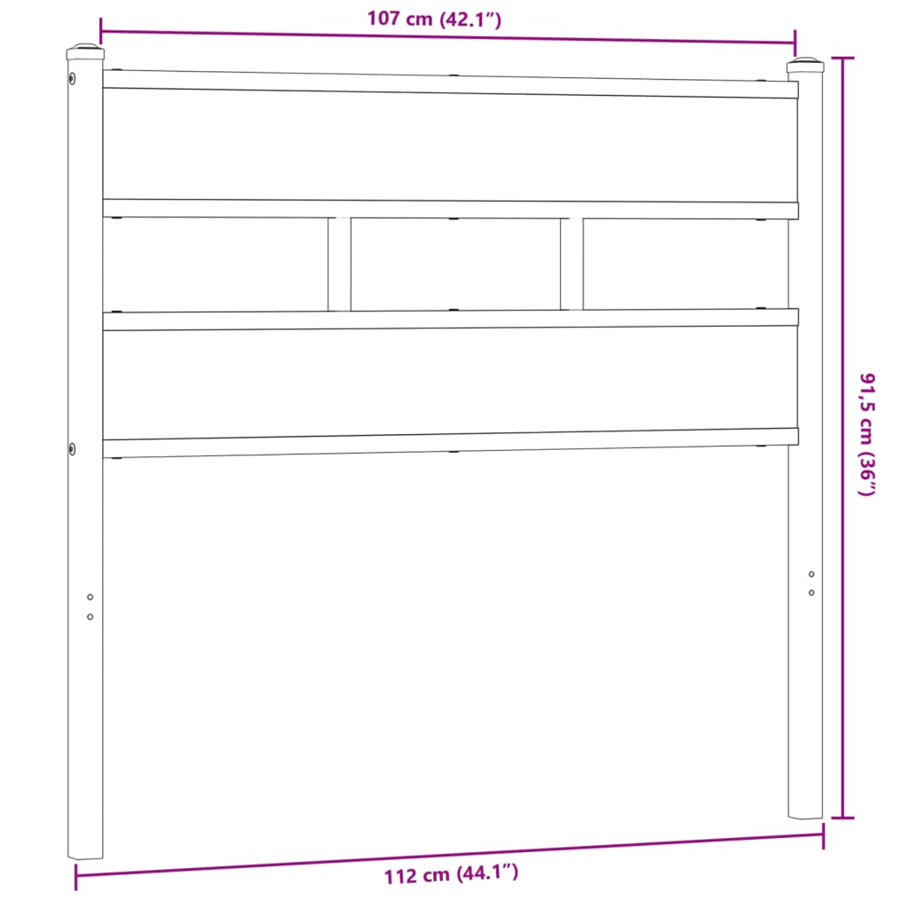 vidaXL Cabecero de hierro y madera de ingeniería roble ahumado 107 cm