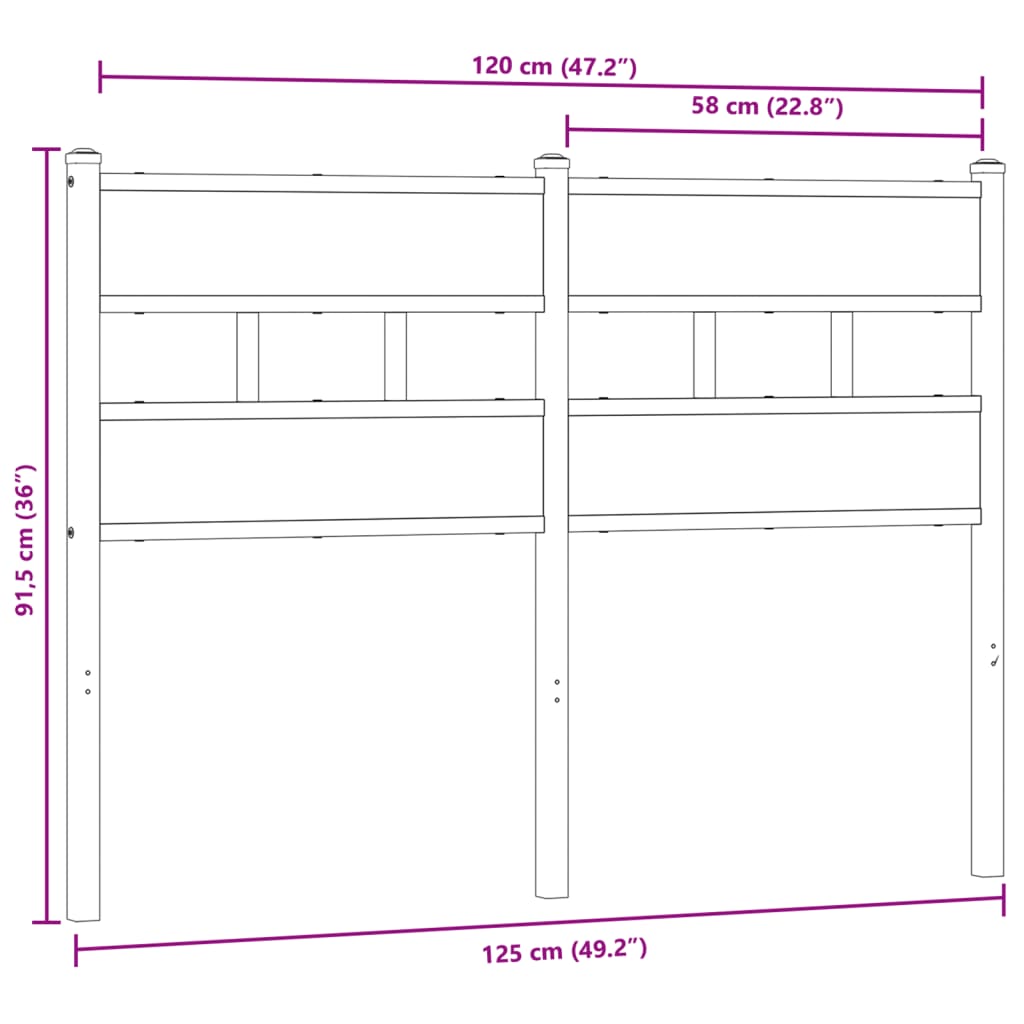 vidaXL Cabecero de hierro y madera de ingeniería roble ahumado 120 cm