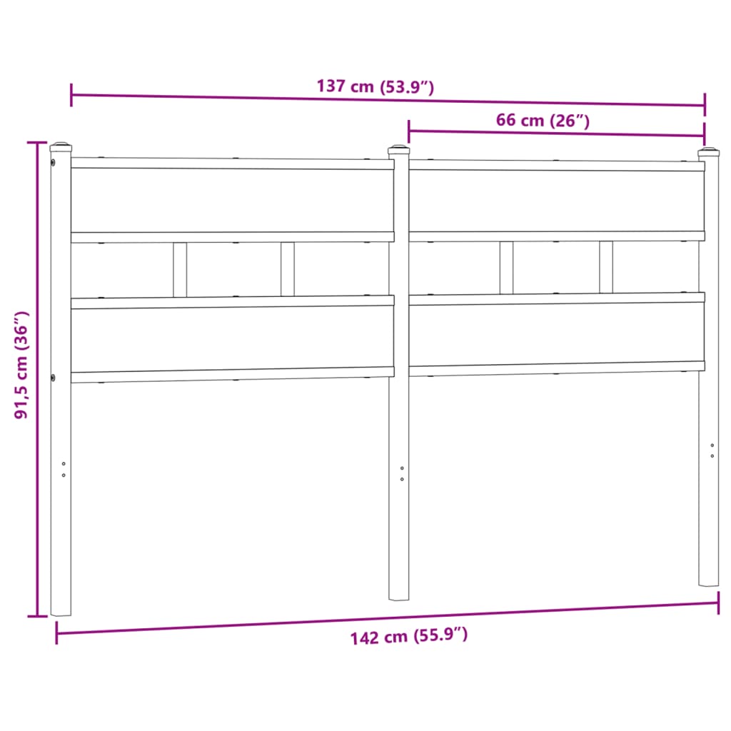 vidaXL Cabecero de hierro y madera de ingeniería roble ahumado 135 cm