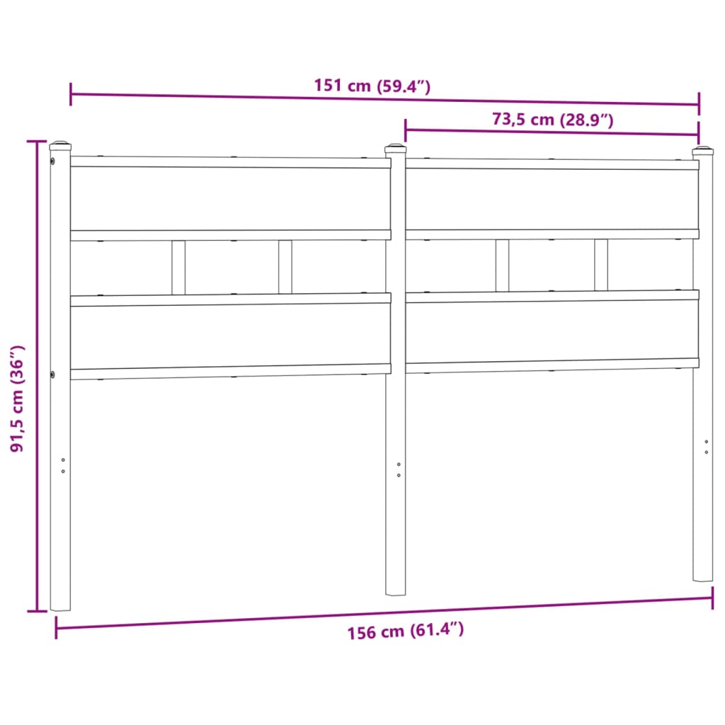 vidaXL Cabecero de hierro y madera de ingeniería roble ahumado 150 cm