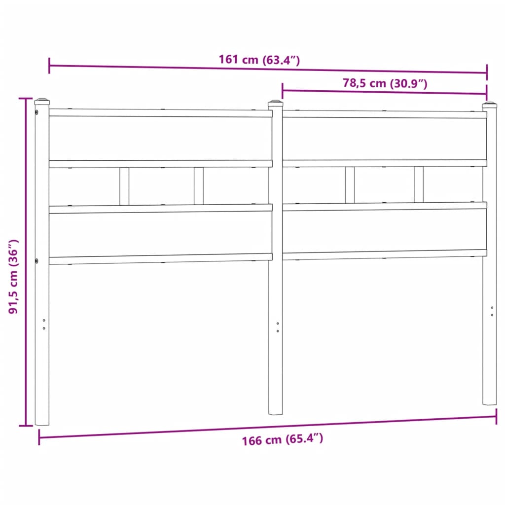 vidaXL Cabecero de hierro y madera de ingeniería roble ahumado 160 cm