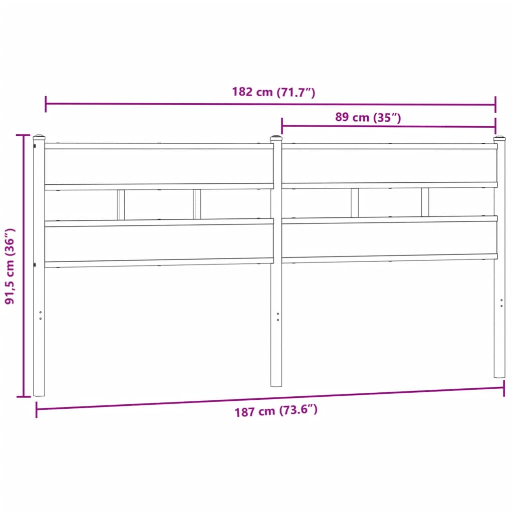 vidaXL Cabecero de hierro y madera de ingeniería roble ahumado 180 cm