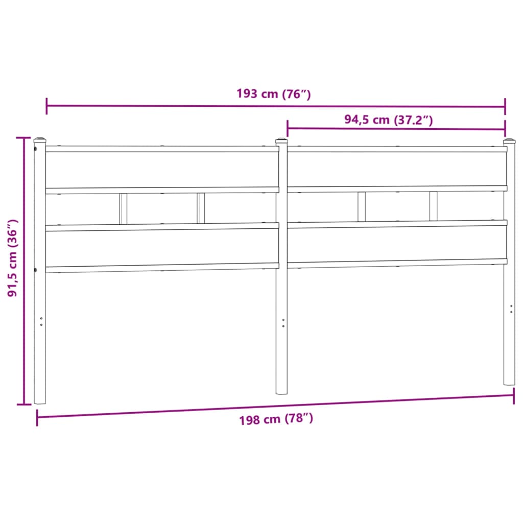 vidaXL Cabecero de hierro y madera de ingeniería roble ahumado 193 cm