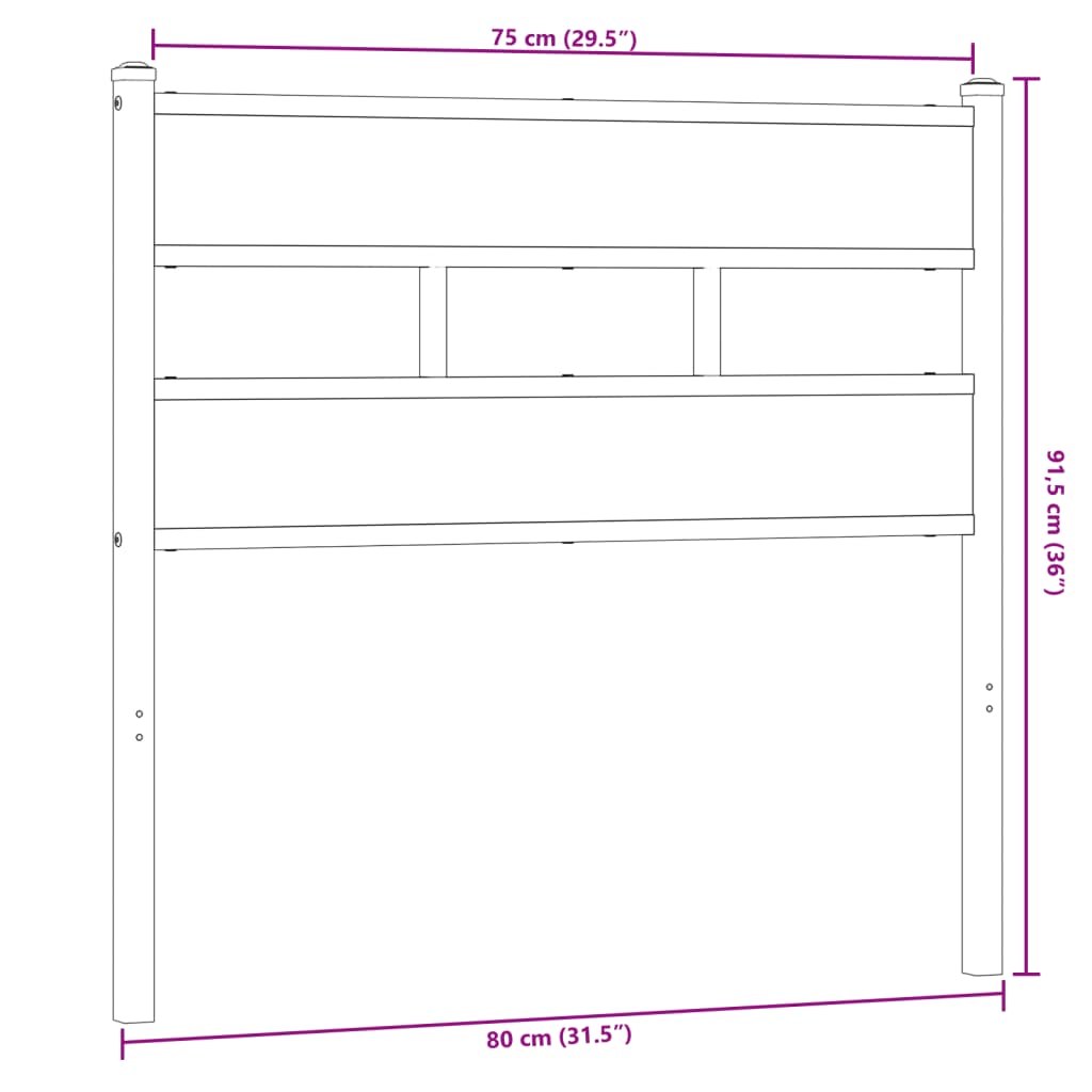 vidaXL Cabecero de hierro y madera de ingeniería roble Sonoma 75 cm