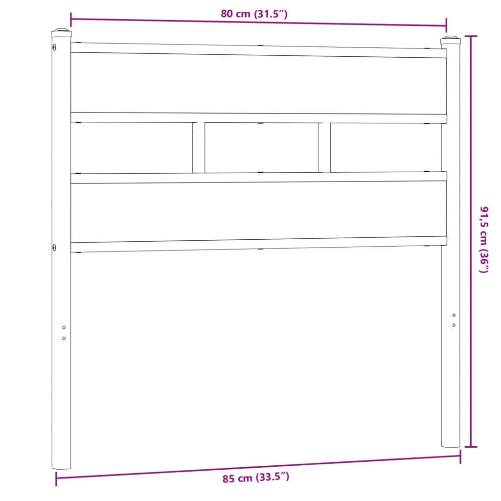 vidaXL Cabecero de hierro y madera de ingeniería roble Sonoma 80 cm