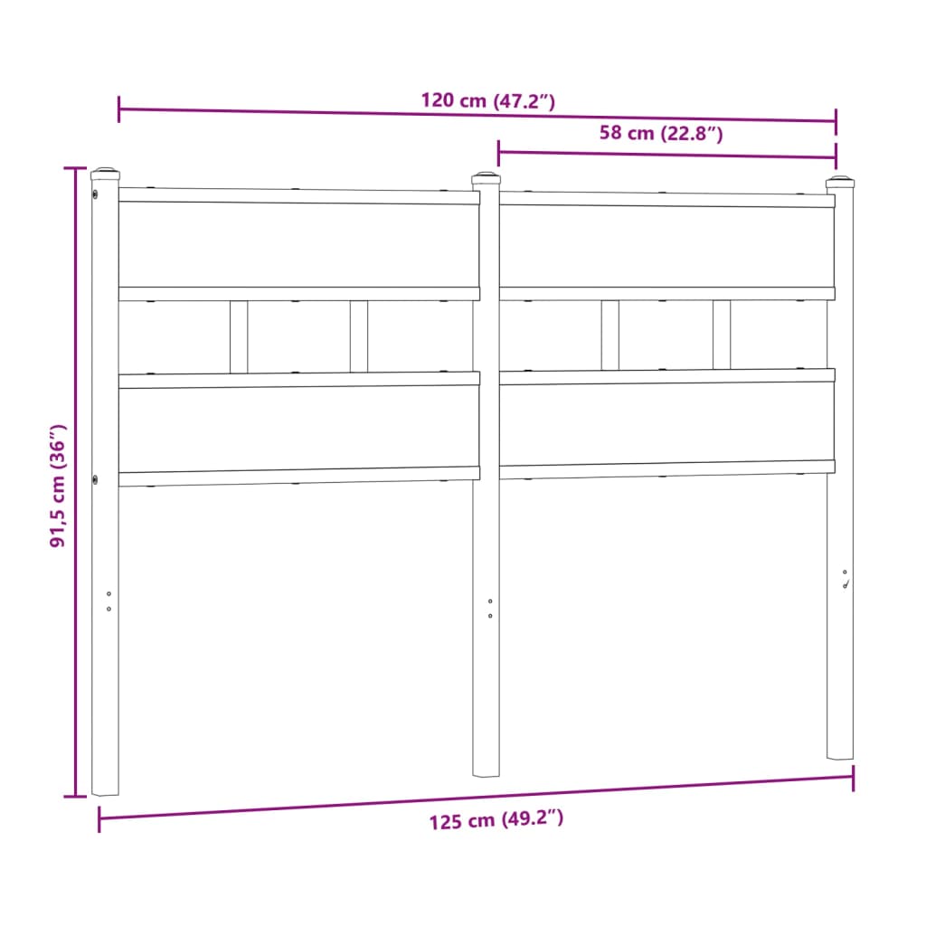 vidaXL Cabecero de acero y madera de ingeniería roble 120 cm