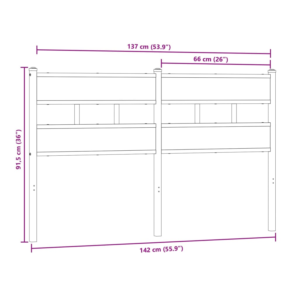 vidaXL Cabecero de acero y madera de ingeniería roble Sonoma 135 cm