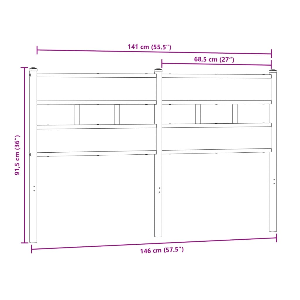 vidaXL Cabecero de acero y madera de ingeniería roble Sonoma 140 cm