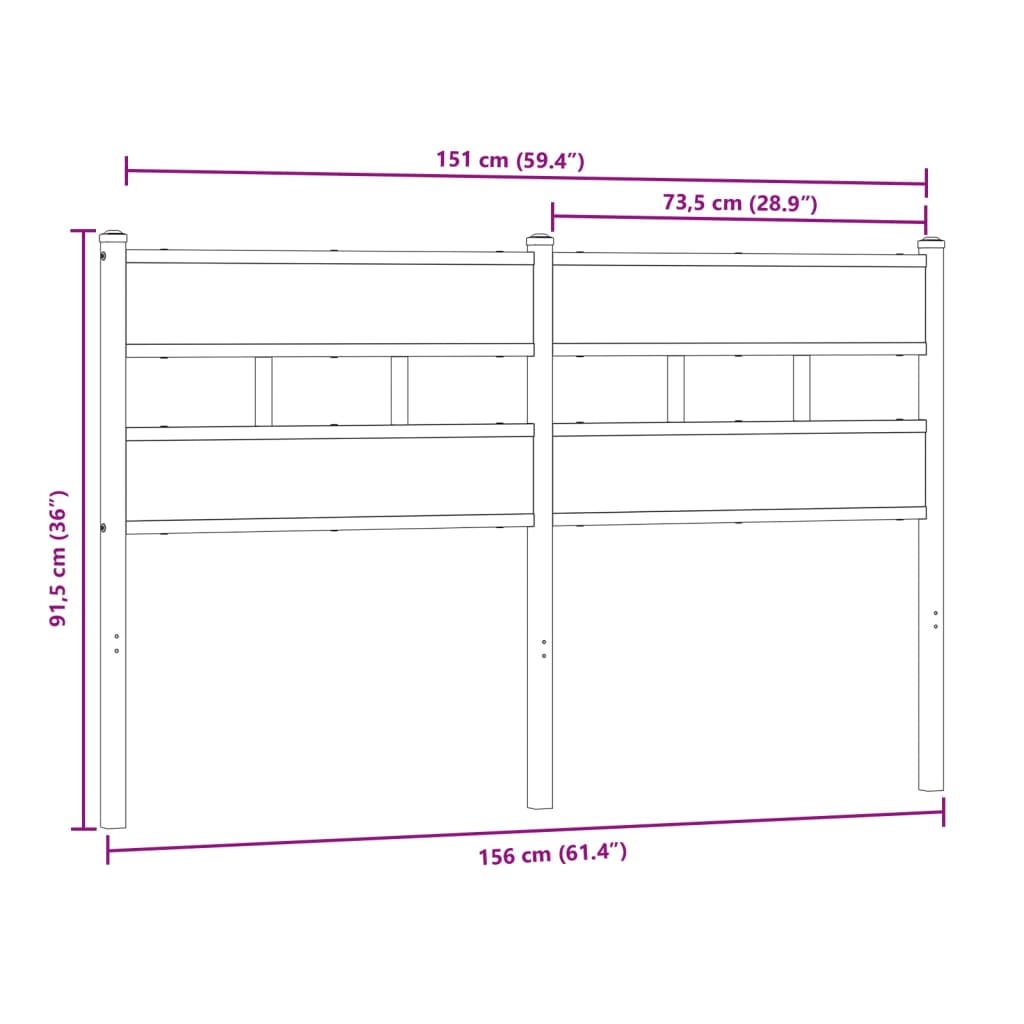 vidaXL Cabecero de acero y madera de ingeniería roble Sonoma 150 cm