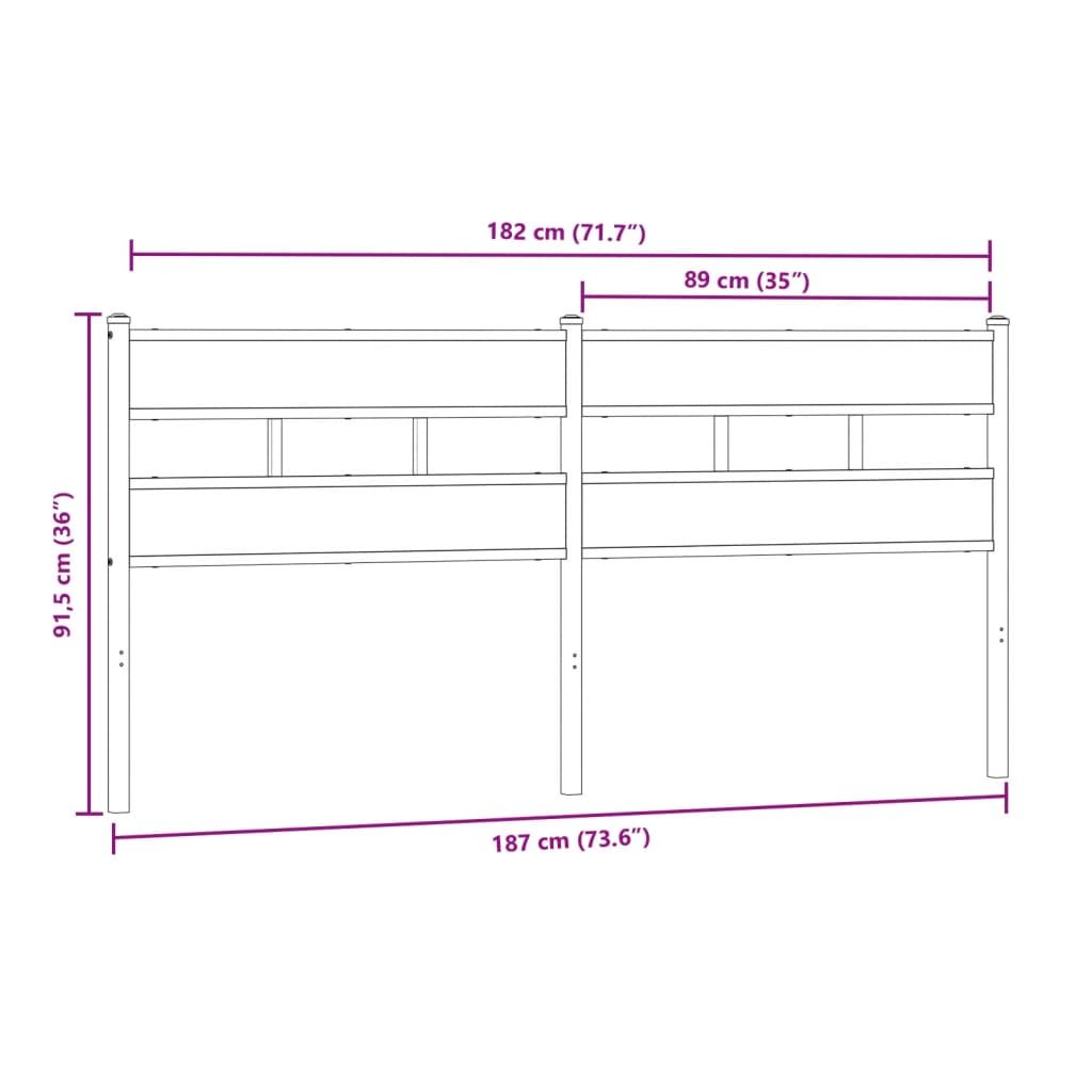 vidaXL Cabecero de hierro y madera de ingeniería roble Sonoma 180 cm