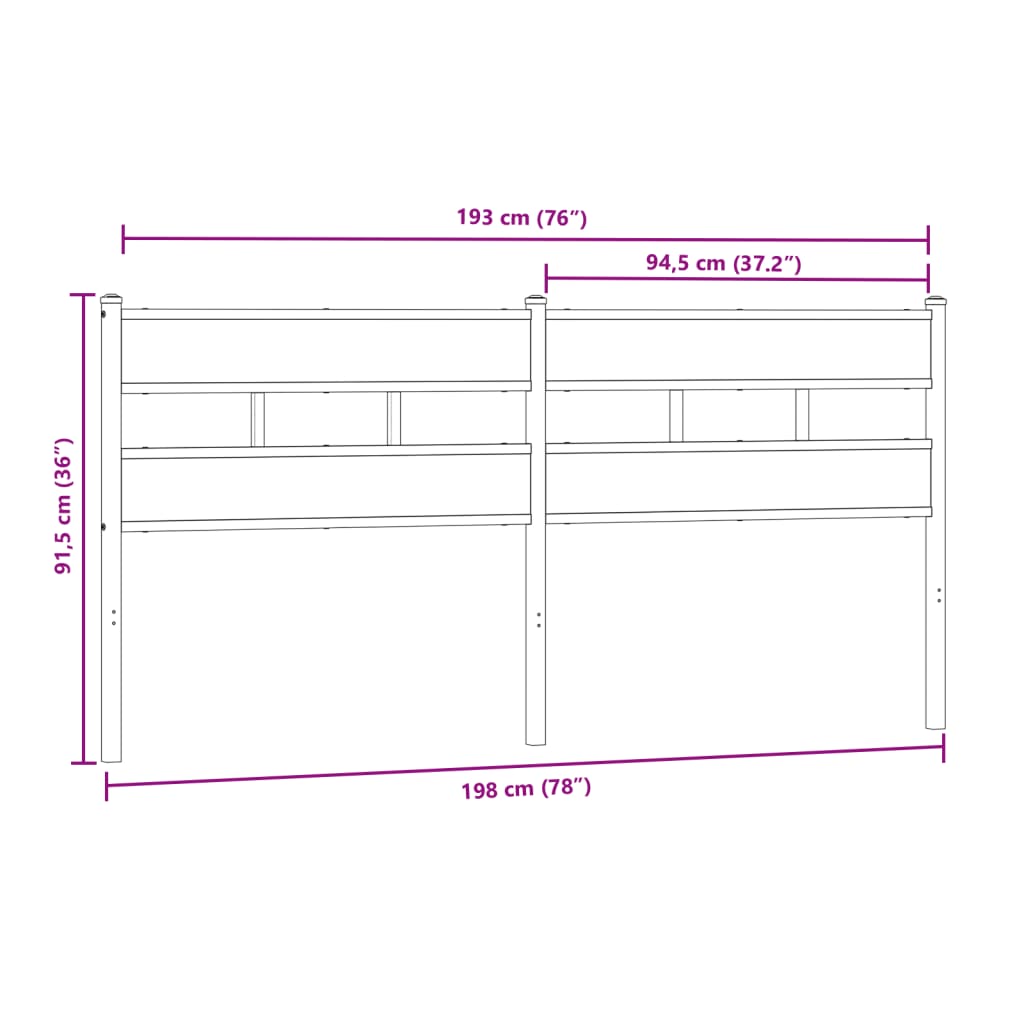 vidaXL Cabecero de hierro y madera de ingeniería roble Sonoma 193 cm